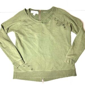 Vintage Havana‎ Green distressed Pullover Sweater Women’s Large Cotton LS Zipper
